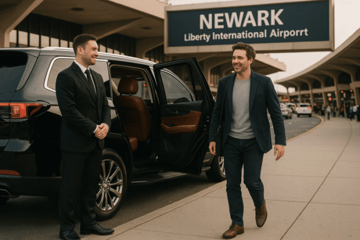 Rideline_chauffeur_Greeting_Passanger_at_Newark Airport Car service Newark Airport to Long Island & Hamptons by Rideline