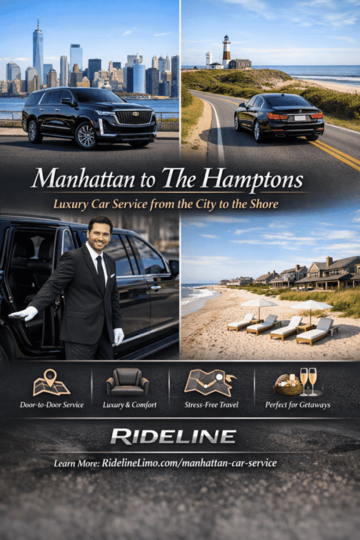 Car Service Manhattan to Hamptons Luxury Manhattan to Hamptons car service by Rideline with black SUV transportation.