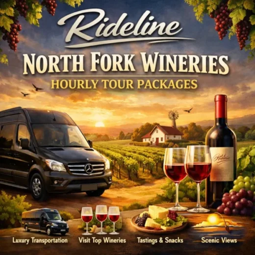 Rideline luxury car service for North Fork wineries hourly tour packages on Long Island vineyards