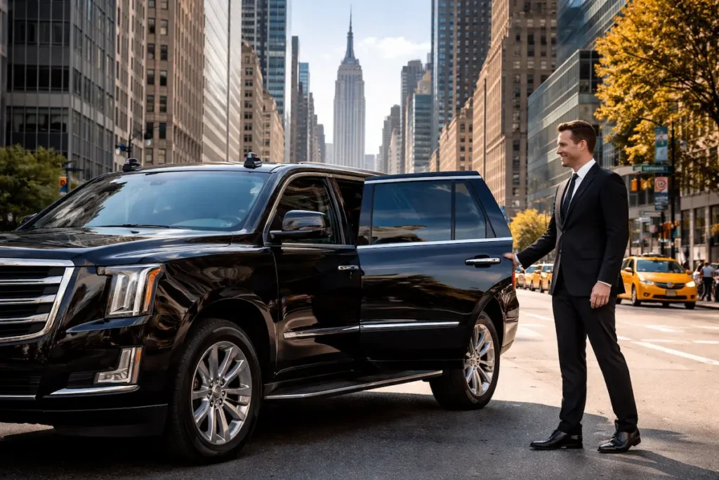 JFK to Manhattan Car Service – Luxury SUV Chauffeur NYC | Rideline Luxury SUV chauffeur service from JFK Airport to Manhattan with professional driver in New York City