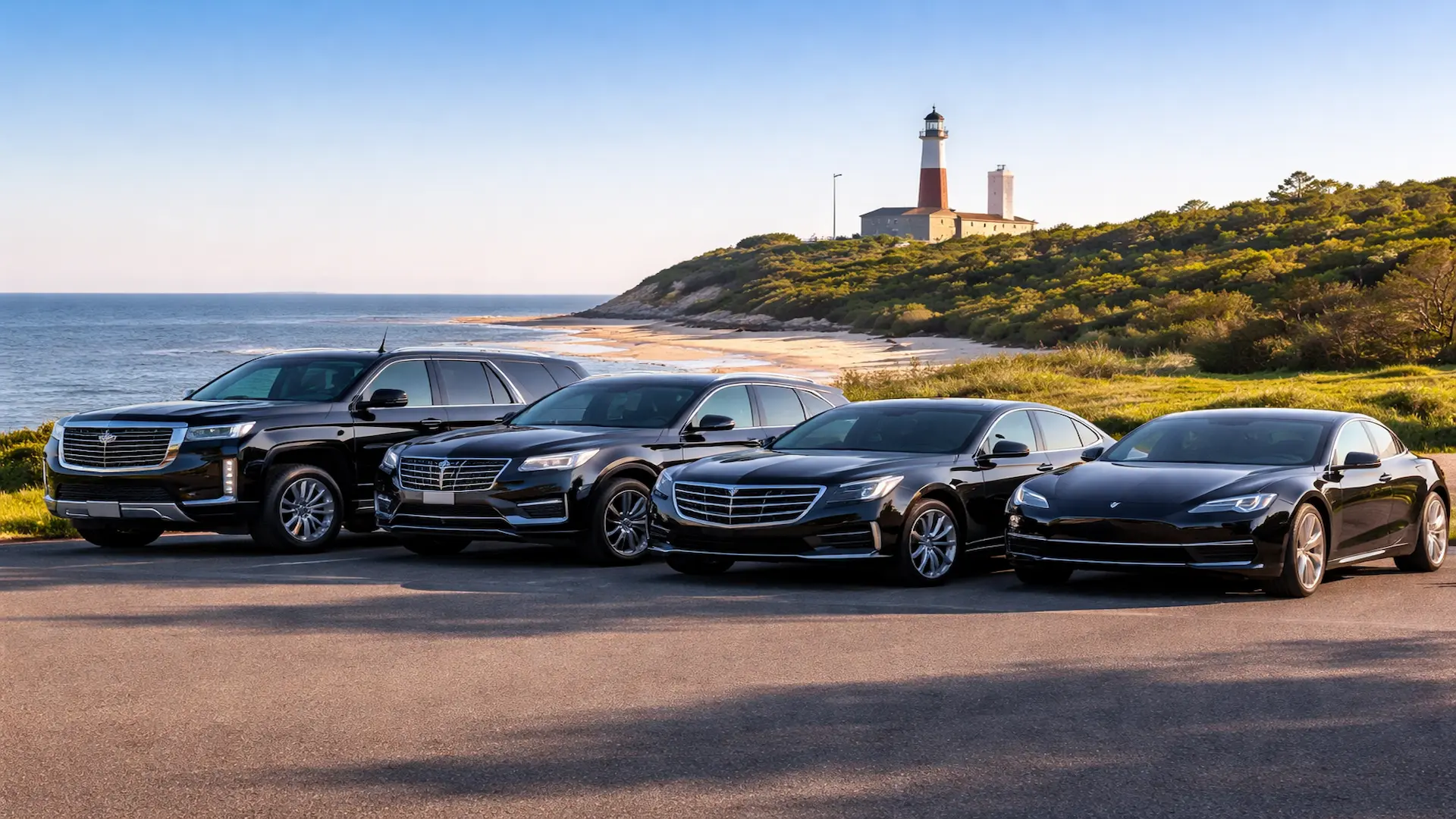 Rideline luxury fleet — Cadillac Escalade Lincoln Aviator Tesla — Long Island corporate airport car service