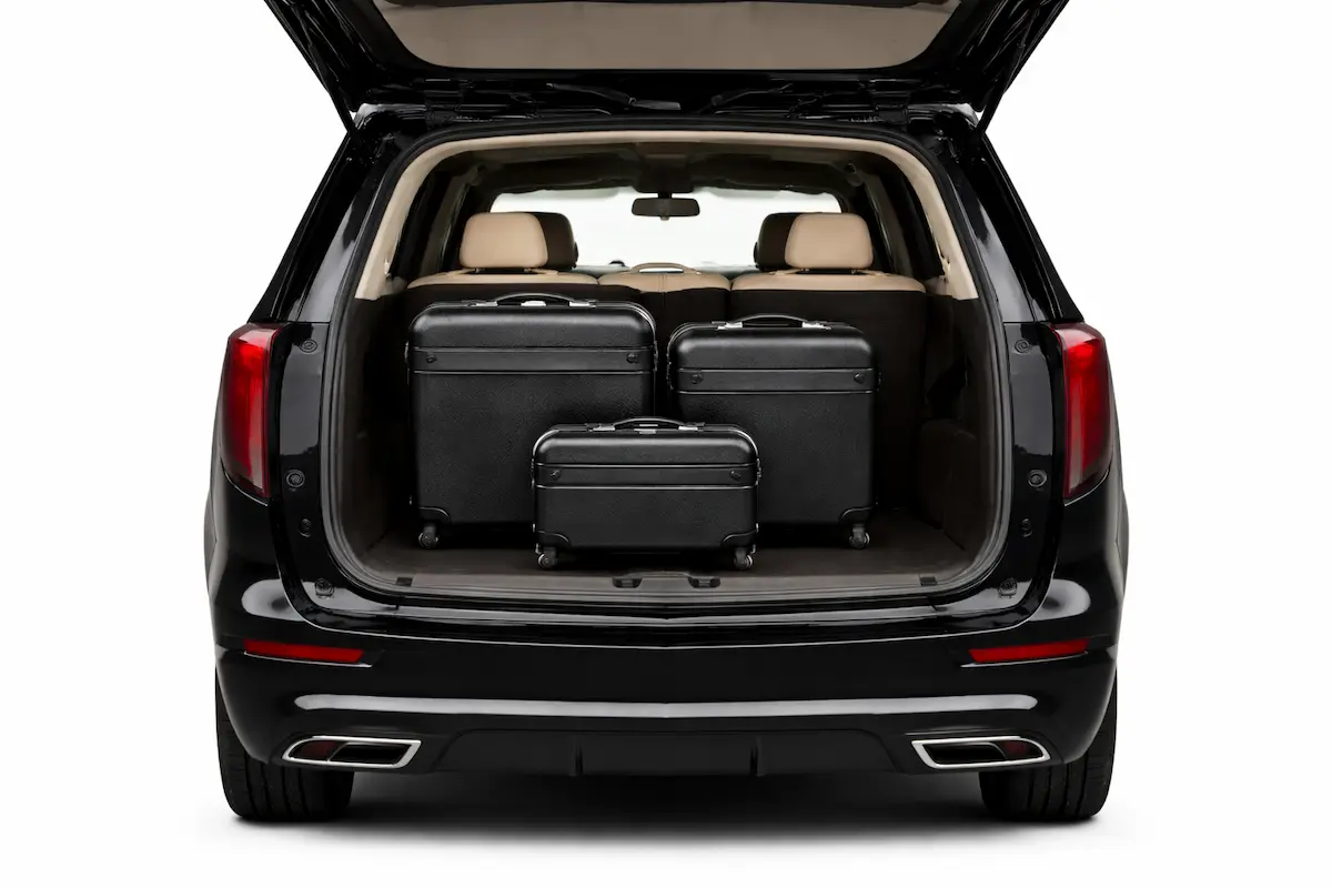 Cadillac XT6 open trunk with luggage — Rideline executive car service Long Island