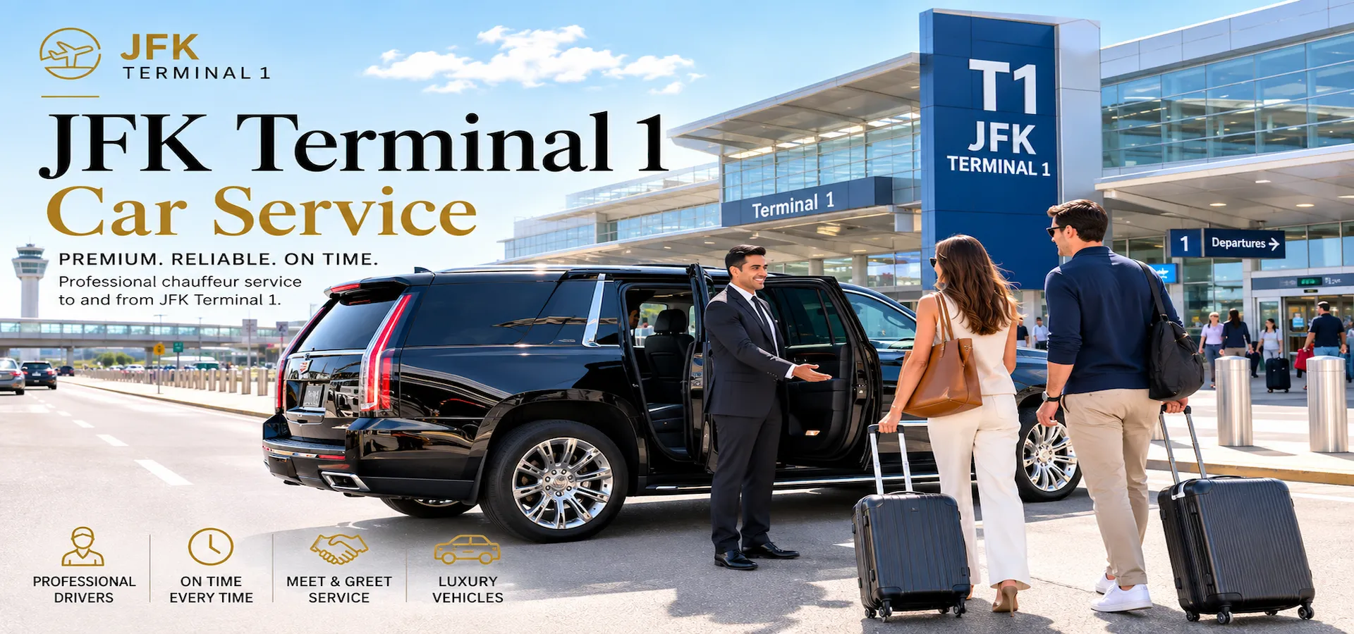 JFK Terminal 1 car service with professional chauffeur and luxury SUV.