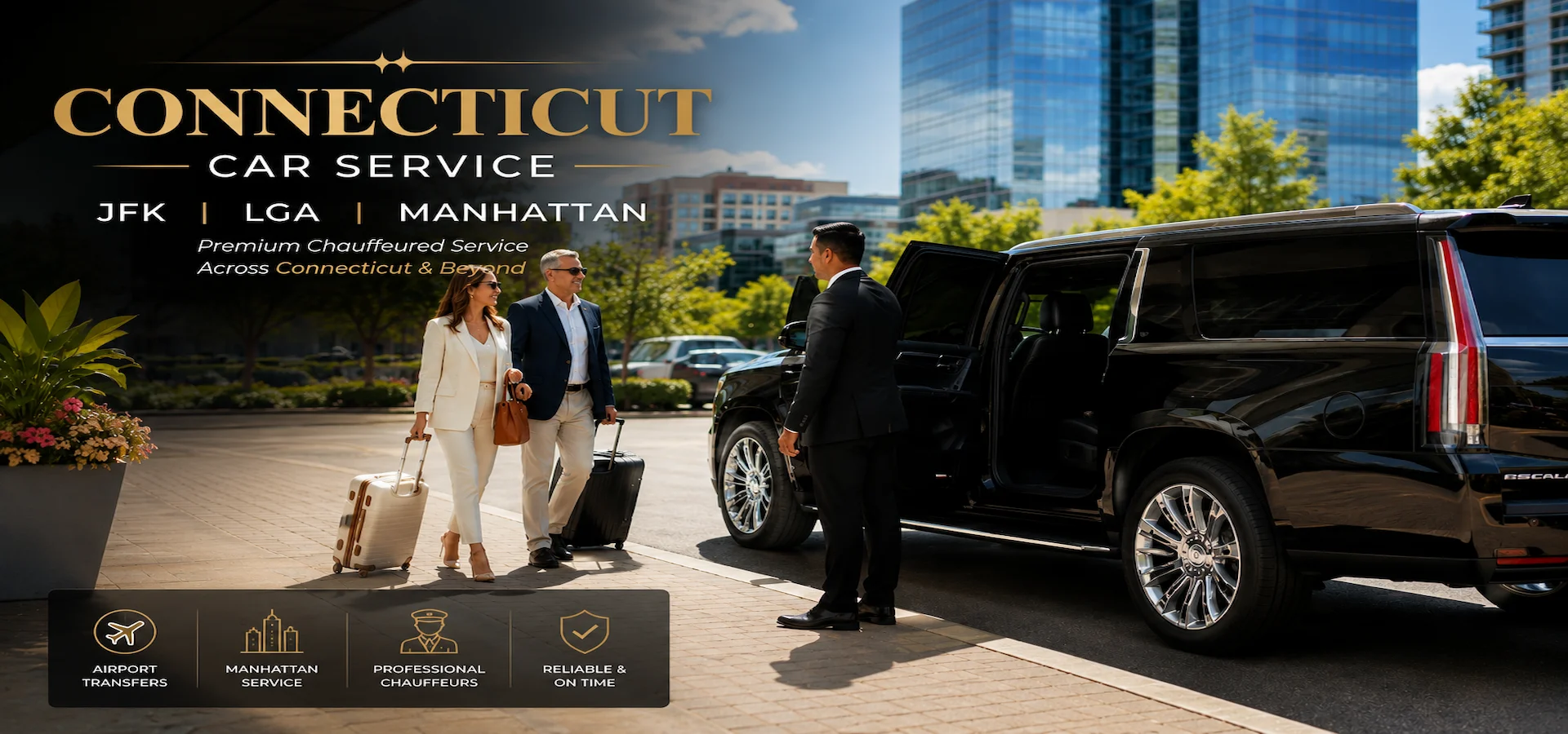 Connecticut car service to JFK, LGA and Manhattan with Rideline luxury SUV and professional chauffeur.