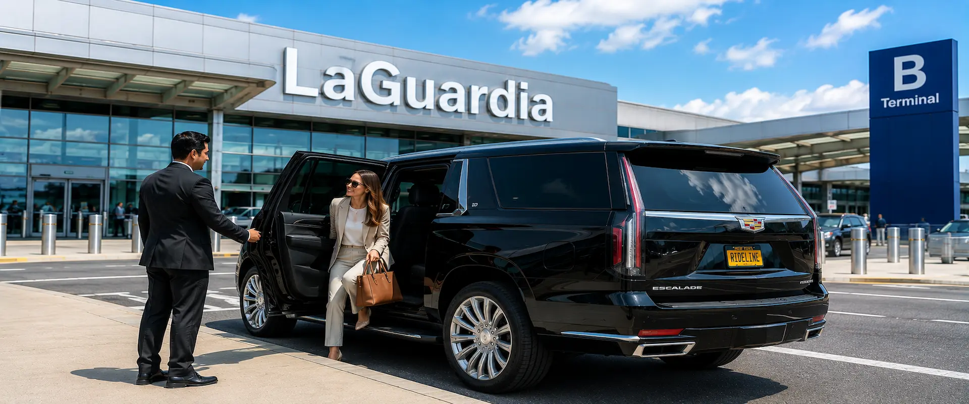 LaGuardia Airport car service with Rideline chauffeur and luxury SUV at LGA.