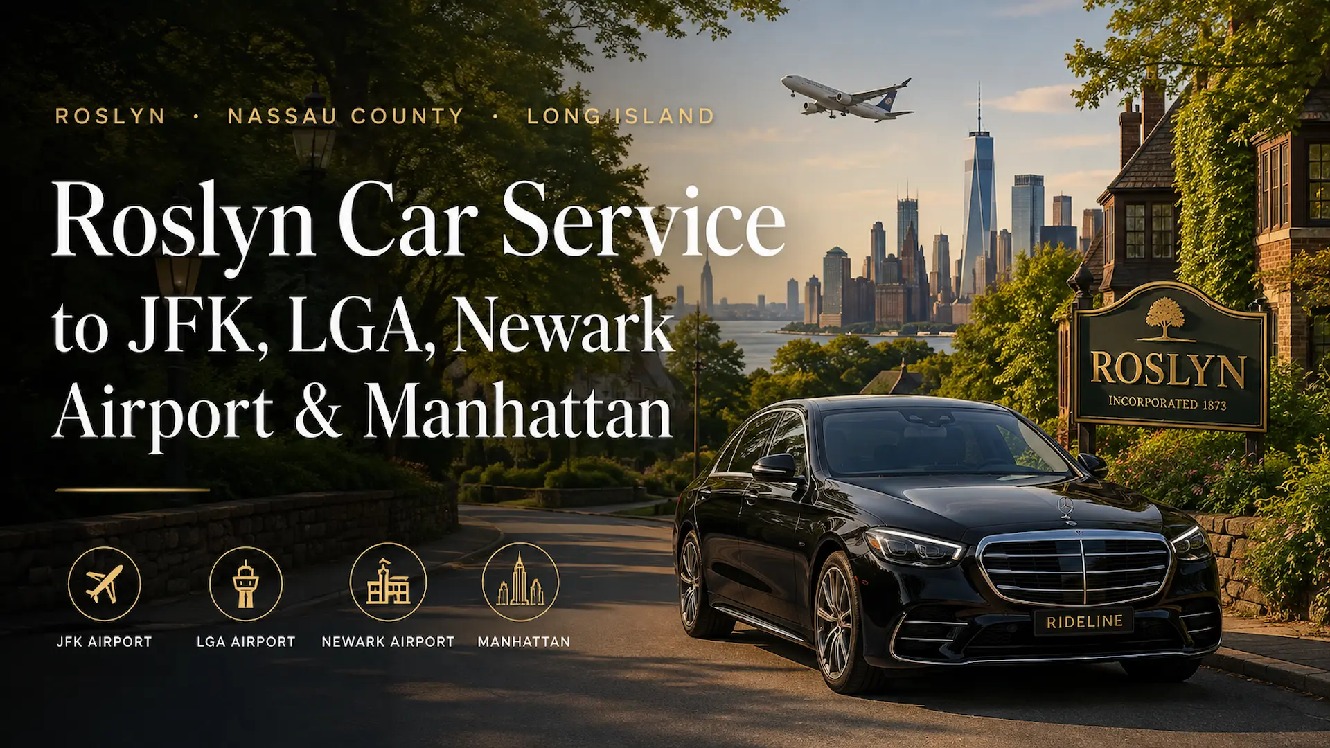 Luxury car service in Roslyn, Long Island, providing car service to JFK Airport, LaGuardia (LGA), Newark Airport (EWR), and Manhattan.