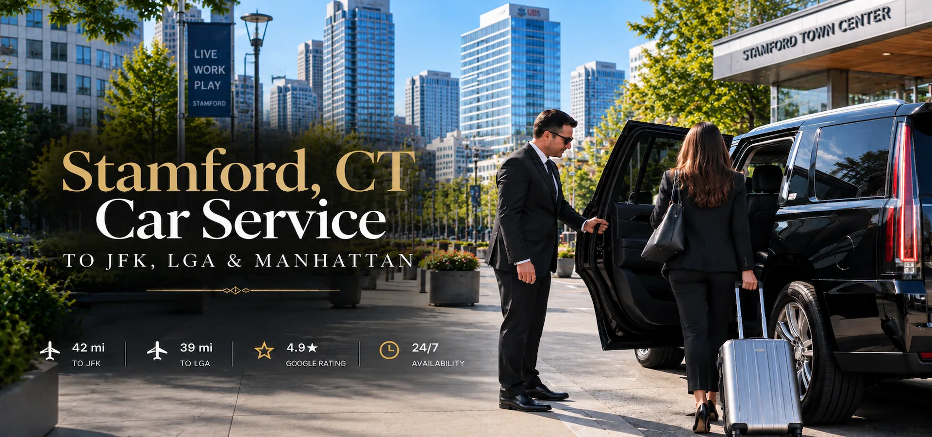 Stamford CT car service to JFK, LGA and Manhattan with professional chauffeur and luxury SUV