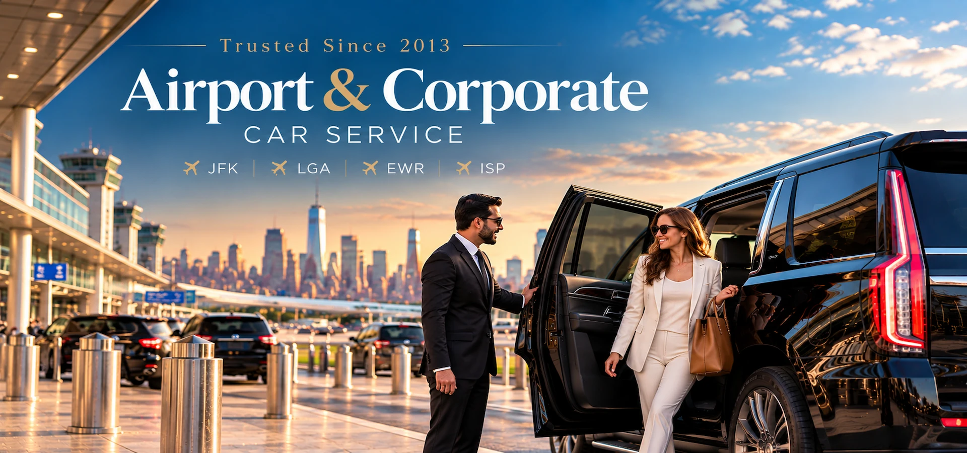 Rideline airport and corporate car service with professional chauffeur and luxury SUV serving JFK, LGA, EWR and ISP.